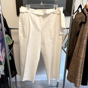 Cropped white Bermuda length slacks from Nordstrom with belt